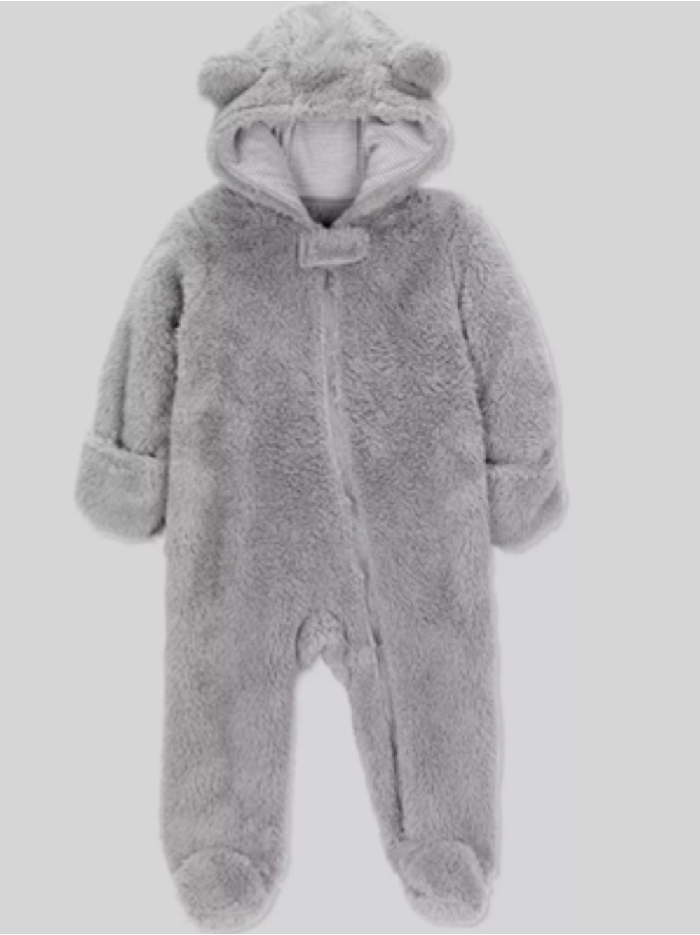 Carters Gray Plush Baby One-Piece Hooded Romper